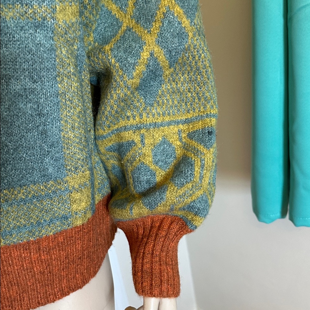 Mystree Mustard and Teal Cardigan Sweater - Picture 3 of 5